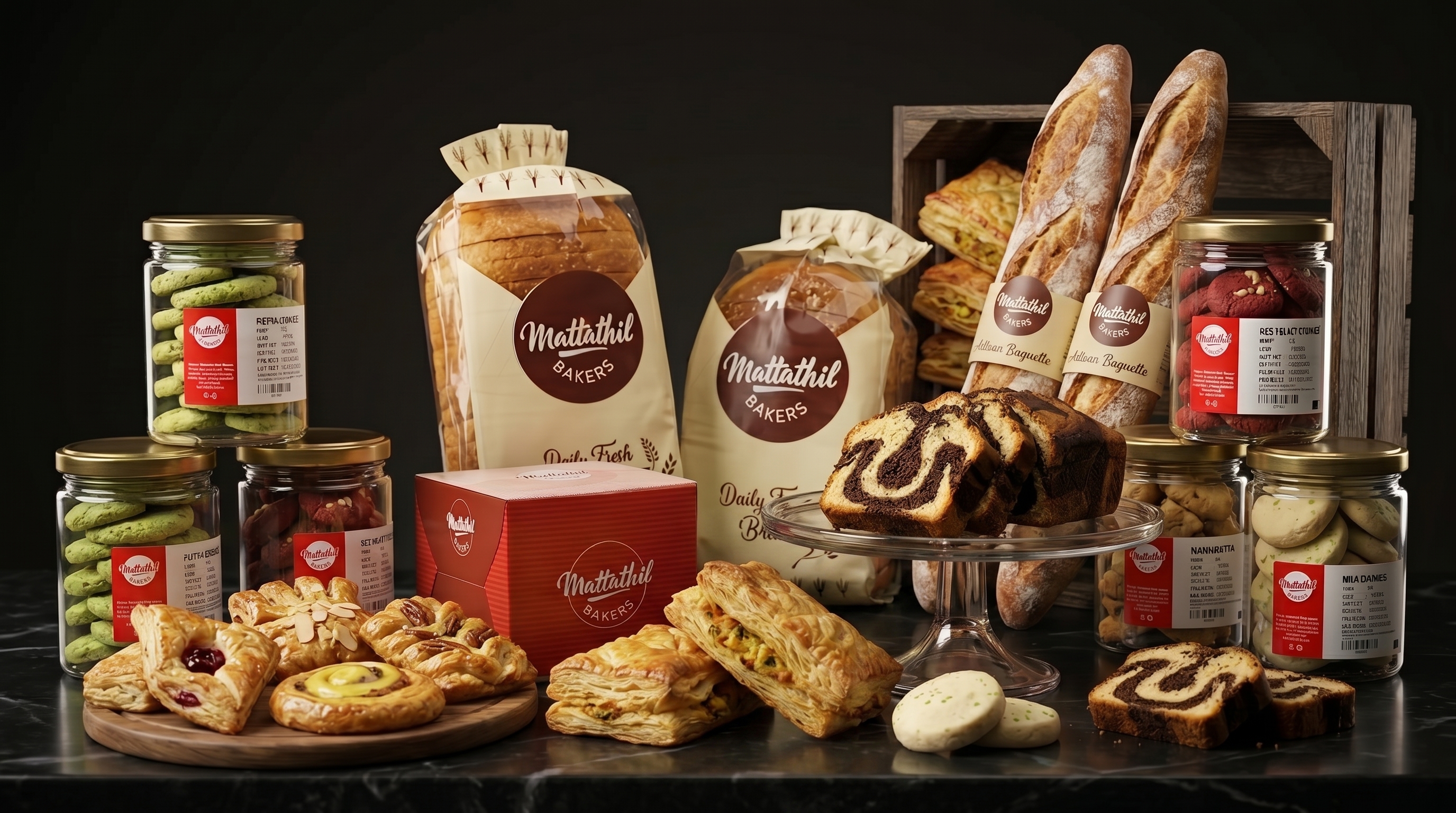 Assorted bakery items from Mattathil Bakers
